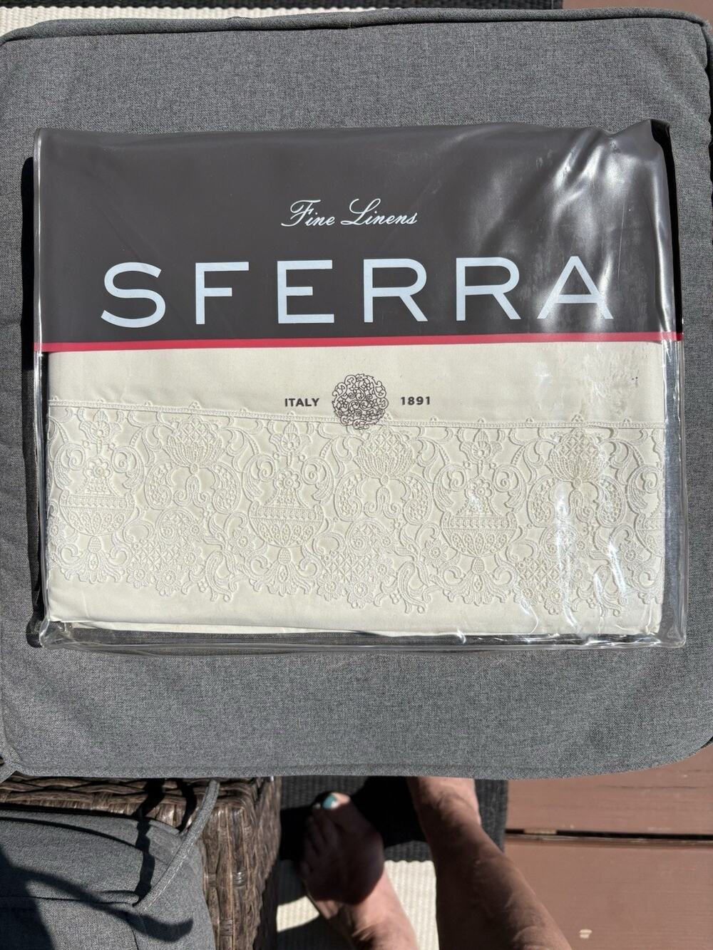 Sferra Phoebe 5002 Ivory Full/Queen Flat Sheet 100% Cotton Lace Detail 96”x114”
